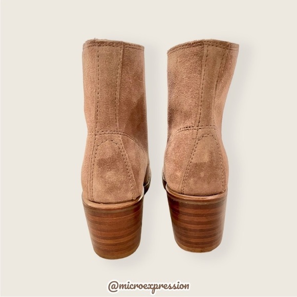 $399 Frye Sabrina 6G Lace Up Beige/Tan Suede/Leather Combat Moto Cute Ankle Boot - Picture 13 of 16